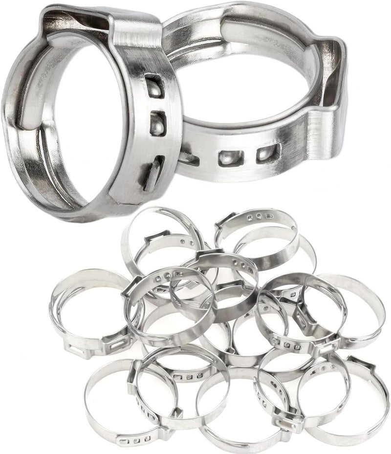 LAZIRO 50Pcs 26.4mm-29.6mm （1inch）Single Ear Hose Clamp Hose Crimp Clamps Ear Crimp Rings Ear Stepless Hose Clamp Pinch Clamps for Hose Pipe Clamp Tools (1inch) - Image 1